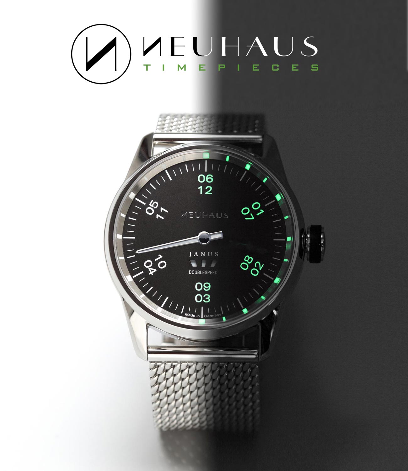 Einzeigeruhren von NEUHAUS Timepieces, Modell JANUS DoubleSpeed